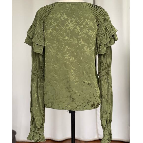 Tularosa Jacquard Green Floral Ruffle Romantic Top Women's Size S/M - Picture 3 of 8